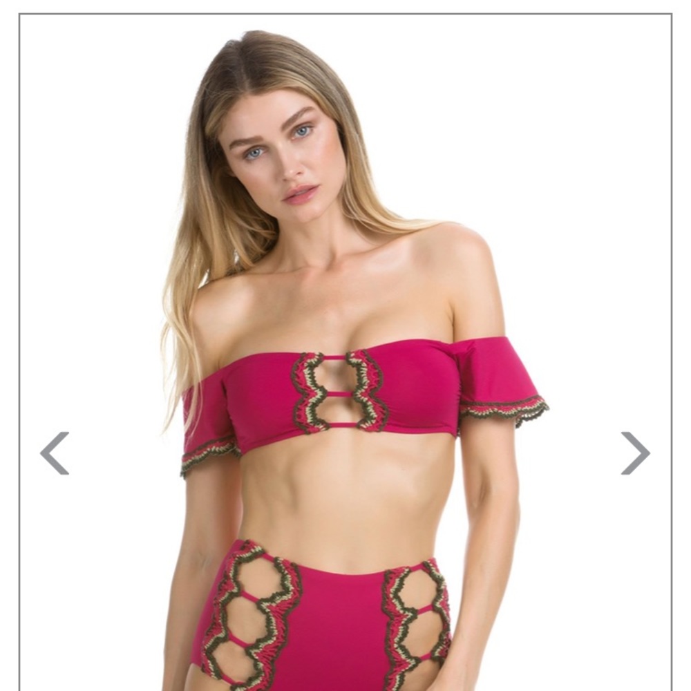 Becca Crochet Cutout Bandeau Bikini Top Rasberry S